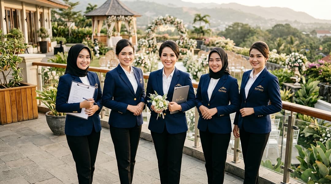ByDaisy female coordinator attentively monitoring guest entrance and aisle decor