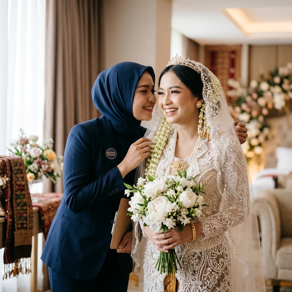 Koordinator ByDaisy mendampingi mempelai wanita